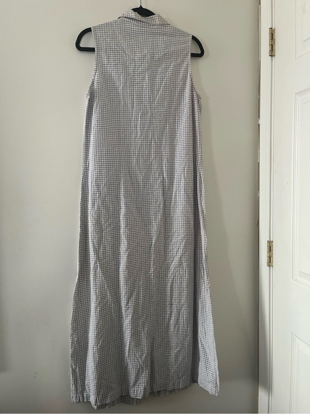 Vintage Purple Gingham Midi Shirt Dress Medium Cotton Linen Cottagecore Farm - Picture 3 of 4